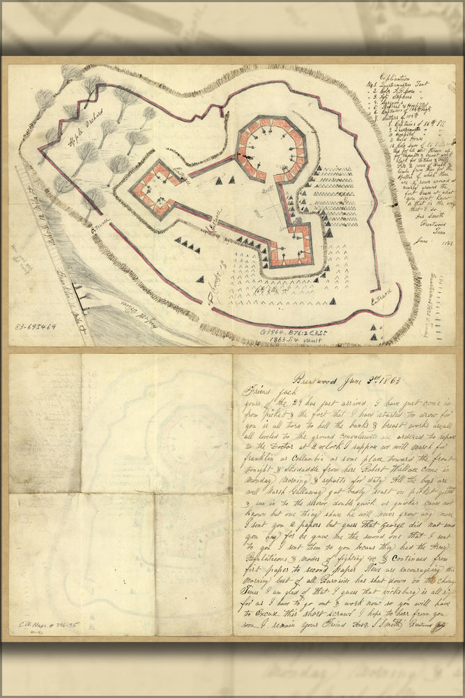 24"x36" Gallery Poster, civil war map of Camp Brentwood, Tennessee 1863