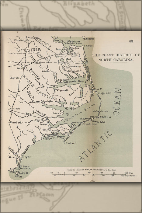 24"x36" Gallery Poster, civil war map of Coast District of North Carolina