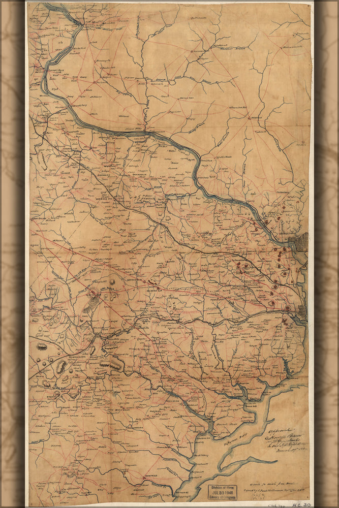 24"x36" Gallery Poster, civil war map of Fairfax County, and washington d.c. 1864