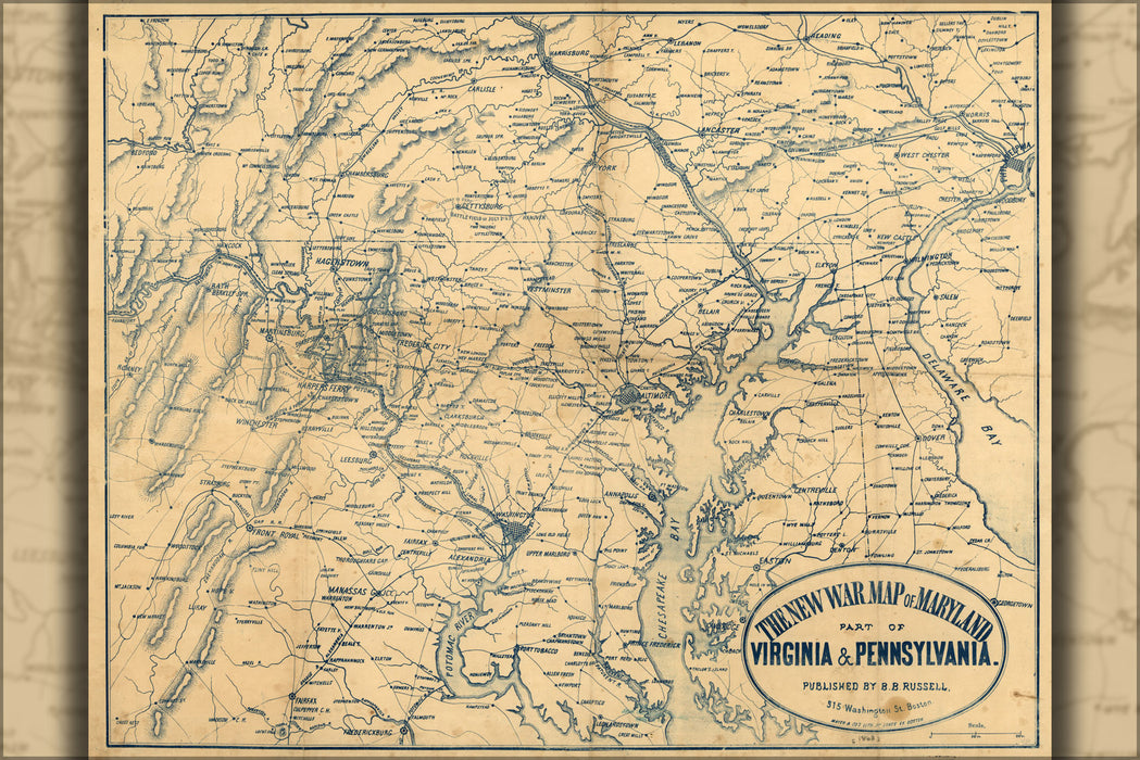 24"x36" Gallery Poster, civil war map of Maryland 1863