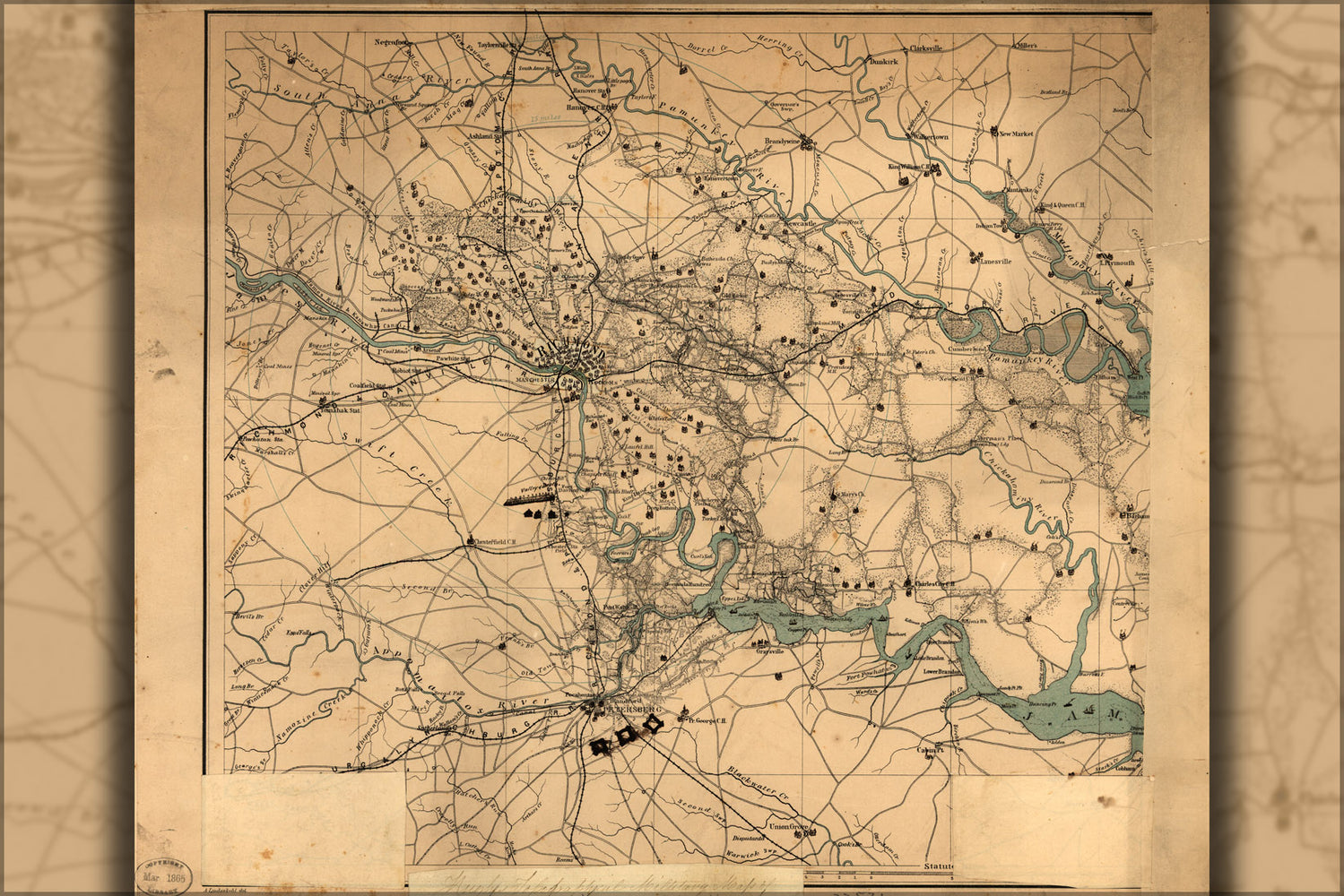 24"x36" Gallery Poster, civil war map of Richmond & Petersburgh virginia