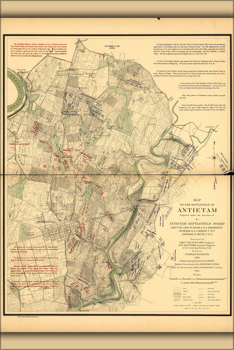 24"x36" Gallery Poster, civil war map of battle of antietam September 17, 1862, Daybreak