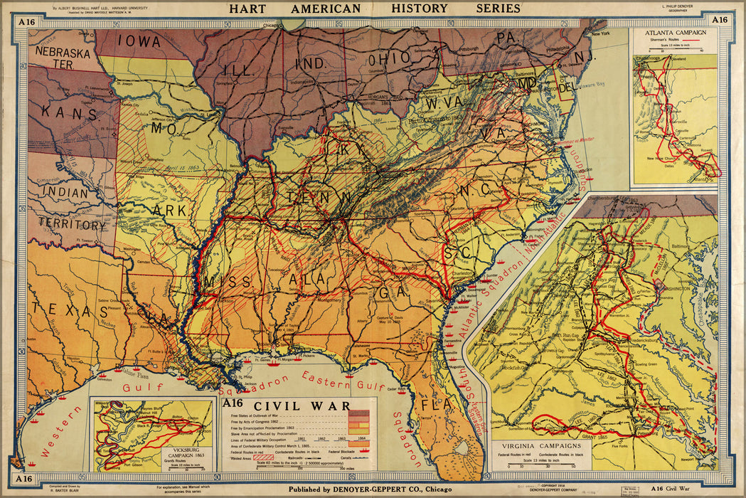24"x36" Gallery Poster, civil war map of southern confederate states