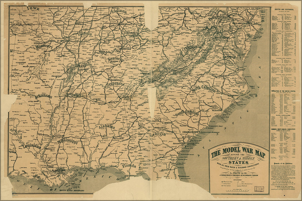 24"x36" Gallery Poster, civil war map of southern & middle states 1862