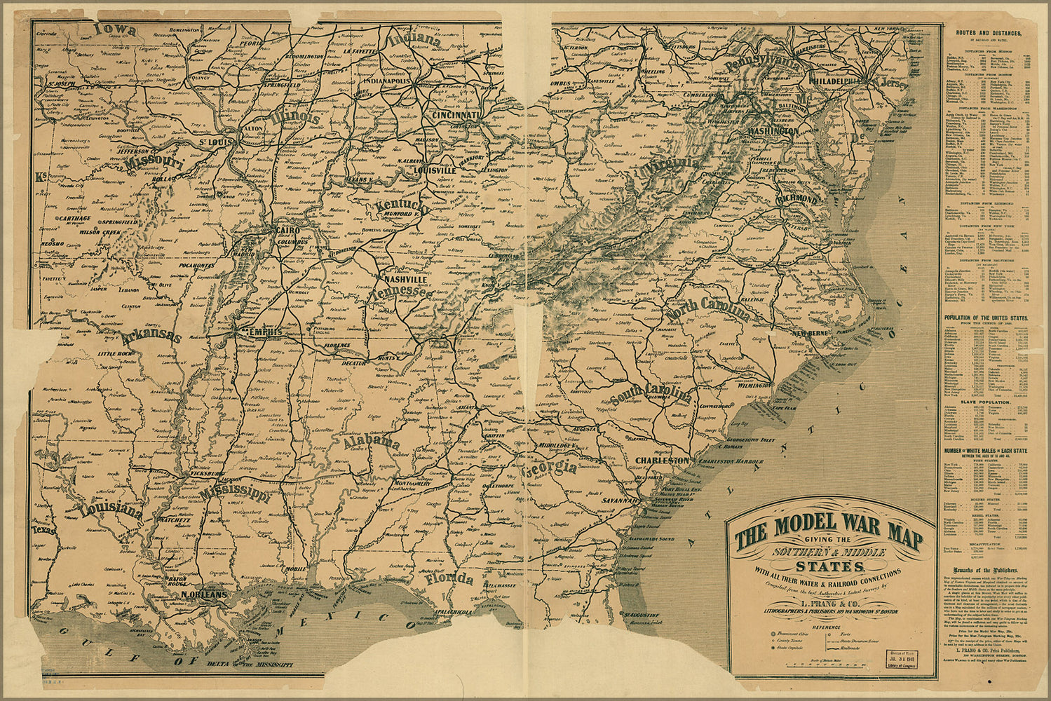24"x36" Gallery Poster, civil war map of southern & middle states 1862