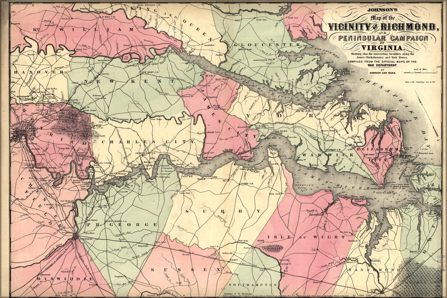 24"x36" Gallery Poster, civil war map vicinity of Richmond virginia 1862