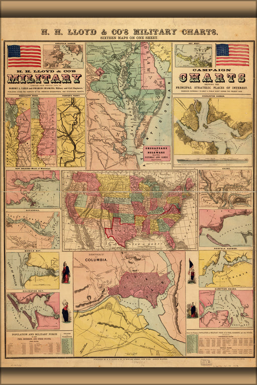 24"x36" Gallery Poster, civil war military map charts 1861