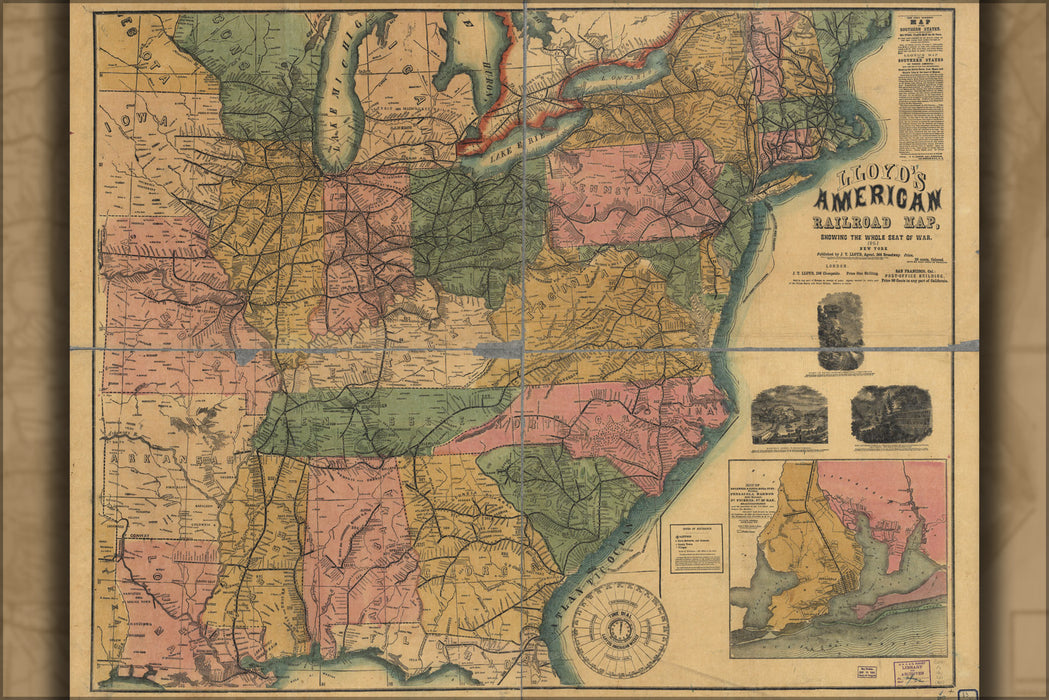 24"x36" Gallery Poster, civil war railroad map of united states 1861