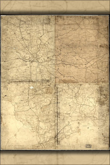 24"x36" Gallery Poster, confederate Map of Richmond virginia area 1864