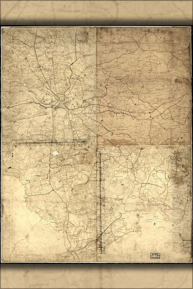 24"x36" Gallery Poster, confederate Map of Richmond virginia area 1864