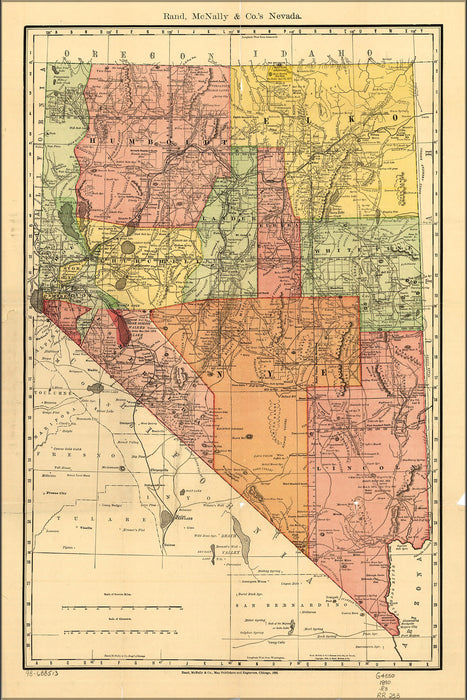 24"x36" Gallery Poster, county, railroad, shippers map of Nevada 1893