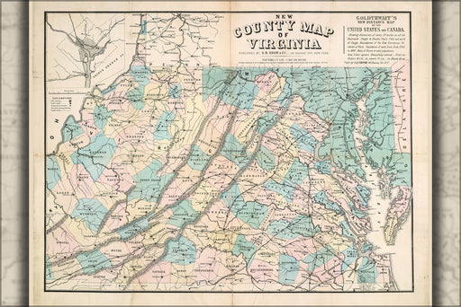 24"x36" Gallery Poster, county map of Virginia 1861
