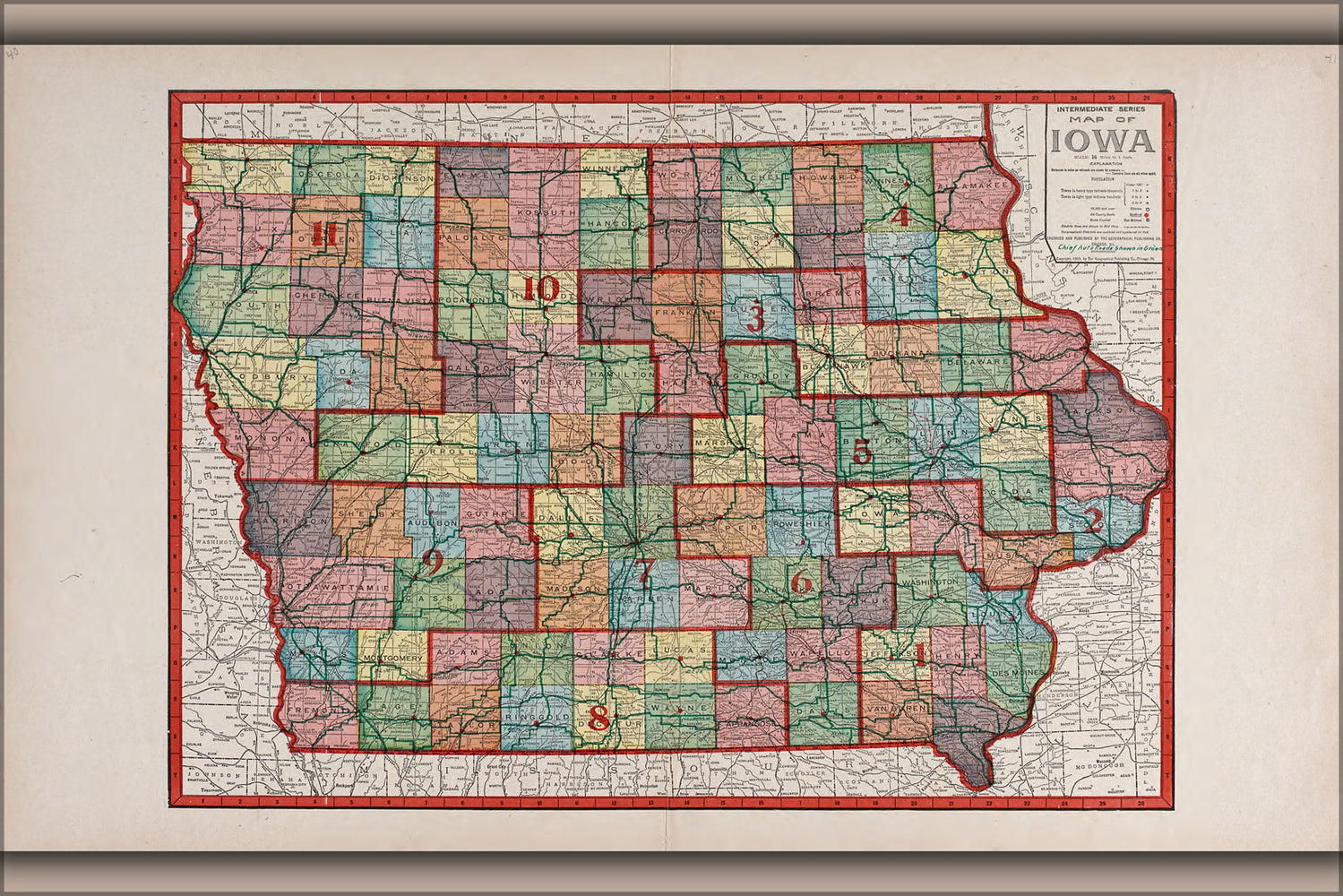 24"x36" Gallery Poster, county map of iowa 1917