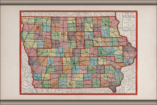 24"x36" Gallery Poster, county map of iowa 1917