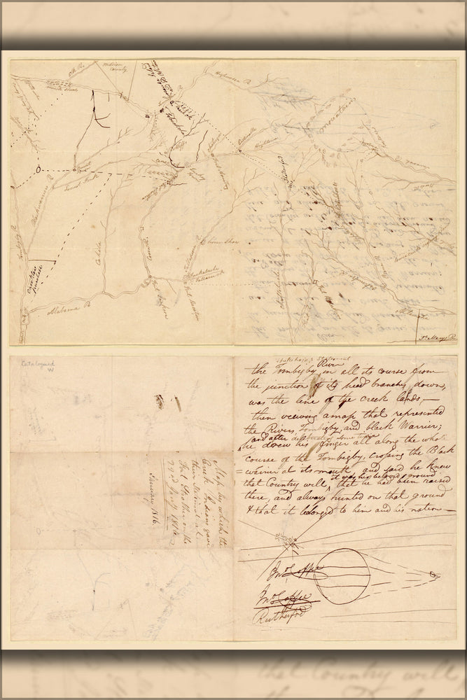 24"x36" Gallery Poster, creek indian map of Alabama & Georgia 1816