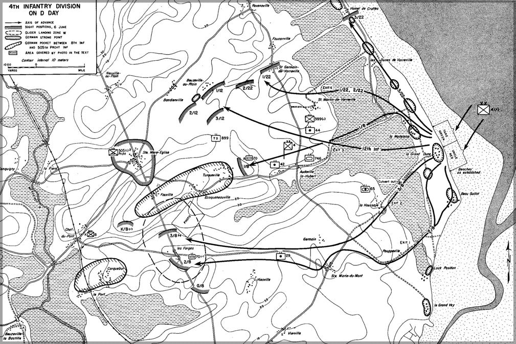 24"x36" Gallery Poster, d-day 4th infantry division map