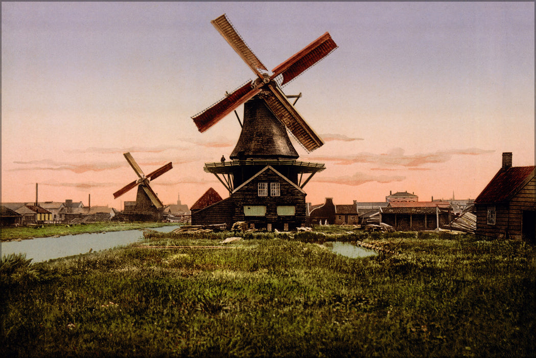 24"x36" Gallery Poster, dutch windmills Netherlands holland photochrom c1905