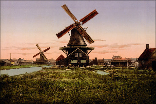 24"x36" Gallery Poster, dutch windmills Netherlands holland photochrom c1905
