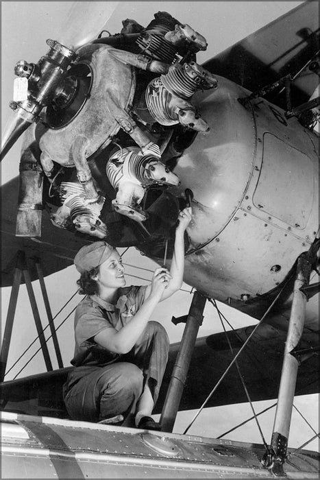 24"x36" Gallery Poster, female mechanic rosie the riveter Wright R-760-2 engine Oct 1942