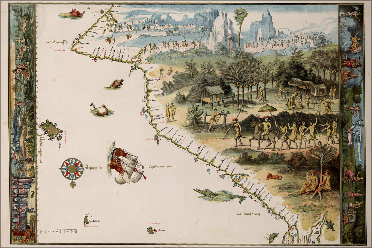 24"x36" Gallery Poster, first Map of Australia from Nicholas Vallard's Atlas, 1547