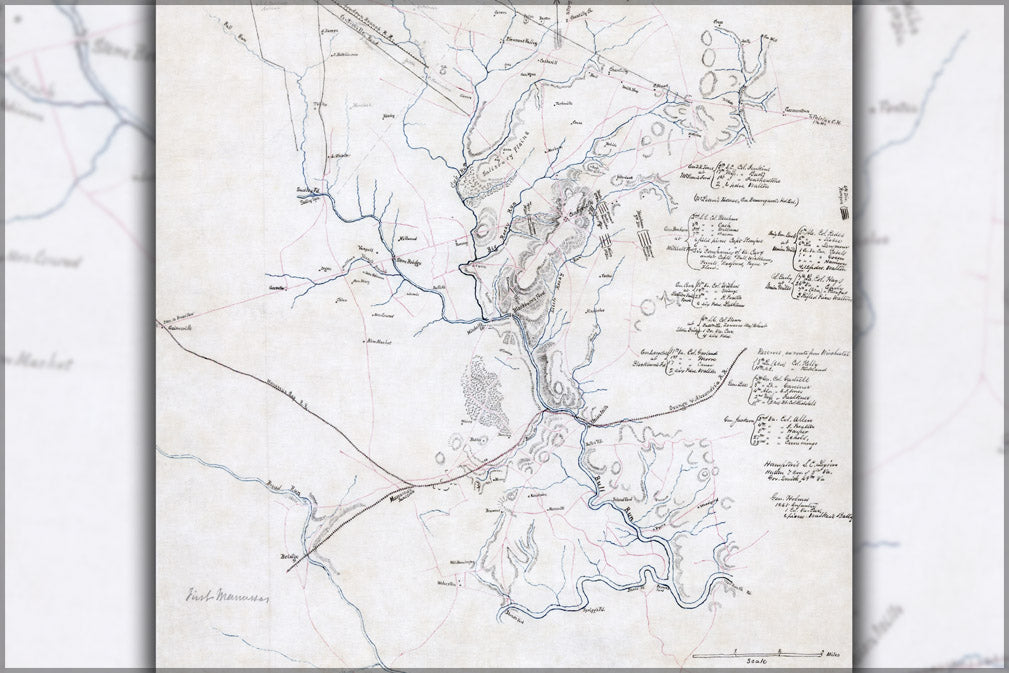 24"x36" Gallery Poster, first manassas Confederate map from the American Civil War of First Manassas (First Battle of Bull Run)