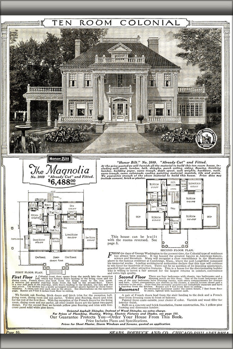 24"x36" Gallery Poster, floorplan Magnolia kit house from 1921 Sears Modern Homes catalog
