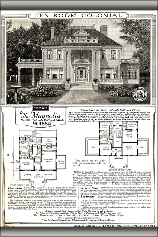 24"x36" Gallery Poster, floorplan Magnolia kit house from 1921 Sears Modern Homes catalog
