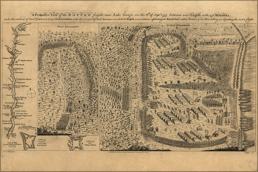 24"x36" Gallery Poster, french & indian war map Battle Lake George 1755