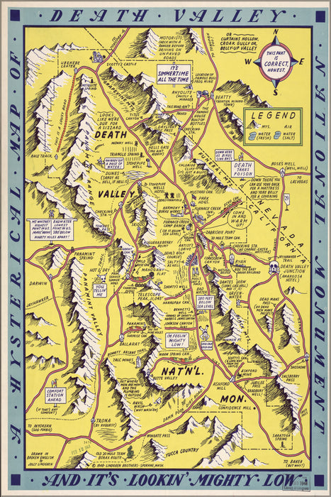 24"x36" Gallery Poster, funny map of Death Valley National Monument 1948