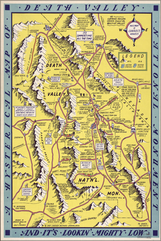 24"x36" Gallery Poster, funny map of Death Valley National Monument 1948