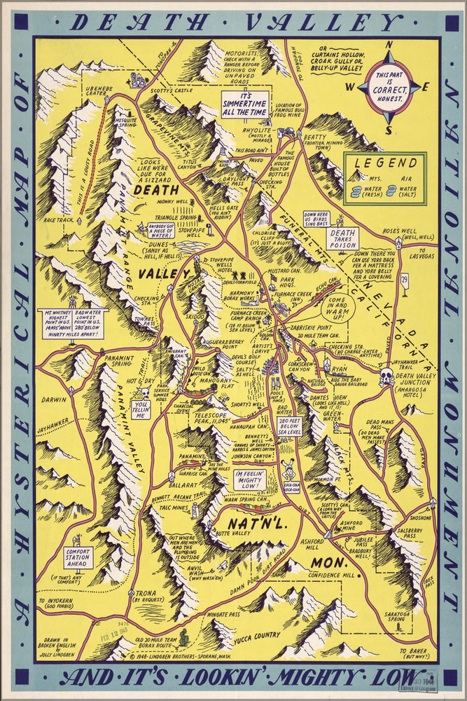 24"x36" Gallery Poster, funny map of Death Valley National Monument 1948