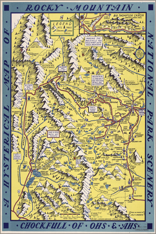 24"x36" Gallery Poster, funny map of Rocky Mountain National Park 1948