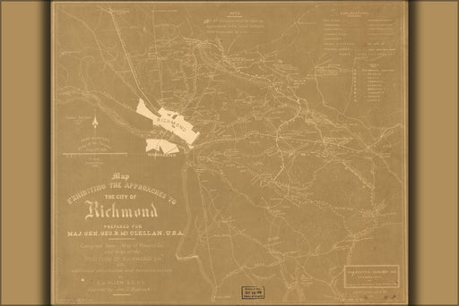 24"x36" Gallery Poster, gen Mcclellans Map of Richmond virginia area 1862