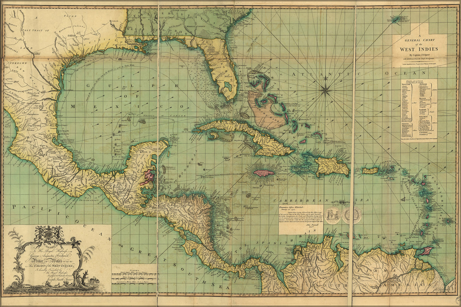 24"x36" Gallery Poster, general chart map of the West Indies 1796