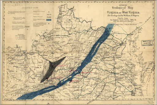 24"x36" Gallery Poster, geological map of Virginia & West Virginia 1875