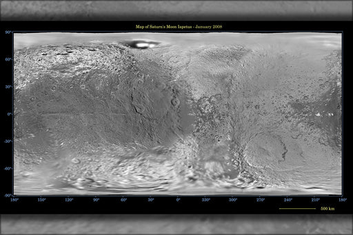 24"x36" Gallery Poster, global map of Iapetus moon of saturn from cassini spacecraft