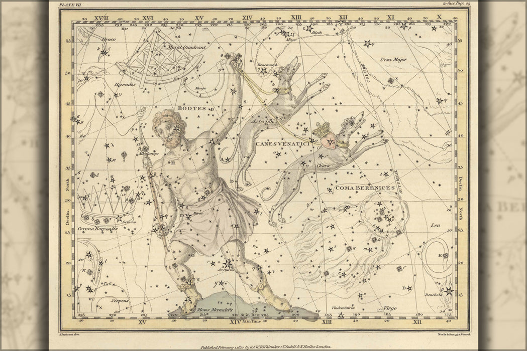 24"x36" Gallery Poster, hercules constellation astronomy astrology zodiac map 1822