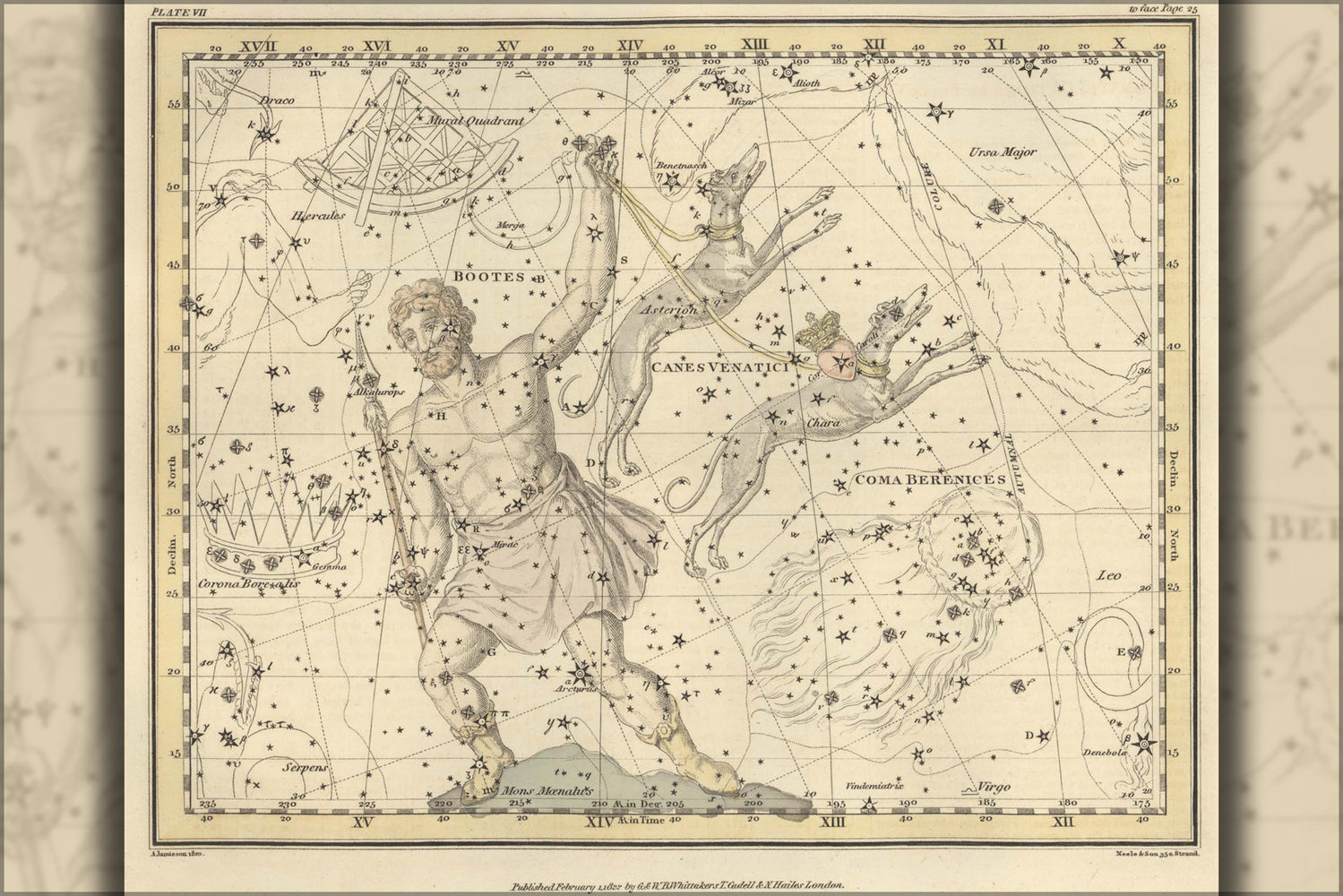 24"x36" Gallery Poster, hercules constellation astronomy astrology zodiac map 1822