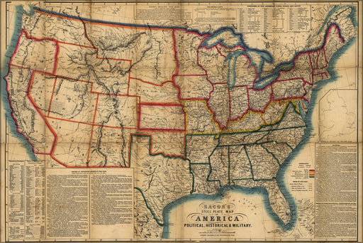 24"x36" Gallery Poster, historical map of united states of america 1863
