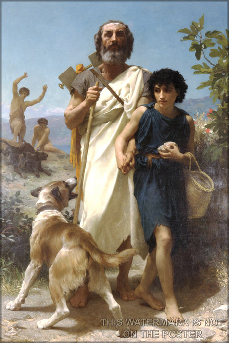 24"x36" Gallery Poster, homer and his guide William-Adolphe Bouguereau (1825-1905) - Homer and his Guide (1874  Iliad and the Odyssey