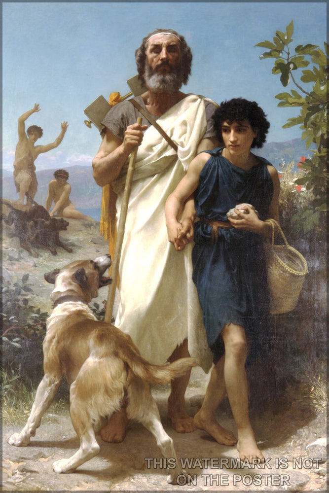 24"x36" Gallery Poster, homer and his guide William-Adolphe Bouguereau (1825-1905) - Homer and his Guide (1874  Iliad and the Odyssey