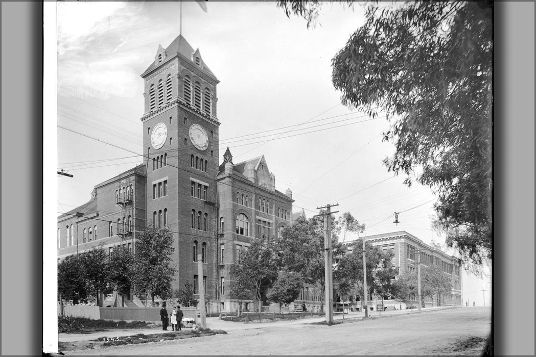 Poster, Many Sizes Available; Exterior View Of The Second Los Angeles High School, Fort Moore Hill, Los Angeles, 1908 (Chs-5545)