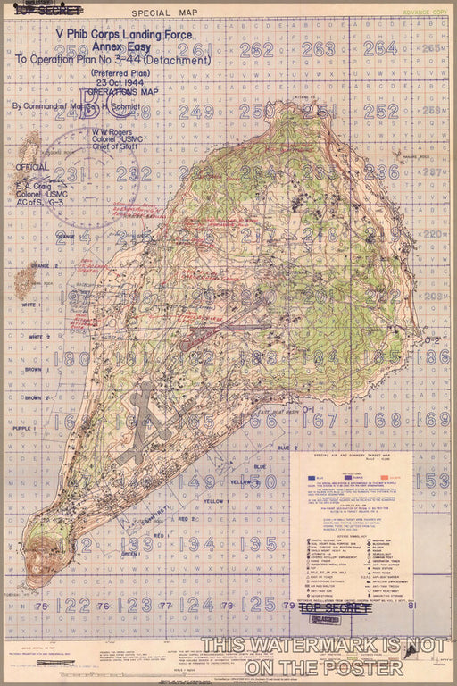 Poster, Many Sizes Available; Battle Of Iwo Jima Marine Corps Map