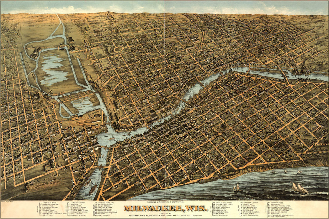 Poster, Many Sizes Available; Milwaukee Birdseye View Map By Bailey (1872)