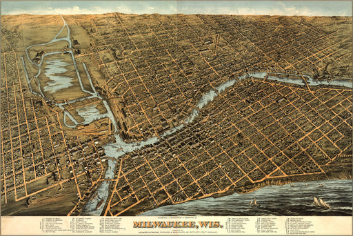 Poster, Many Sizes Available; Milwaukee Birdseye View Map By Bailey (1872)