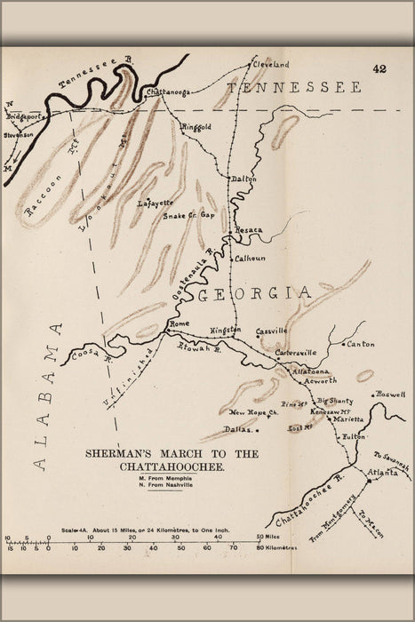 Poster, Many Sizes Available; Map Of General Sherman&#39;S March To Chattanoochee