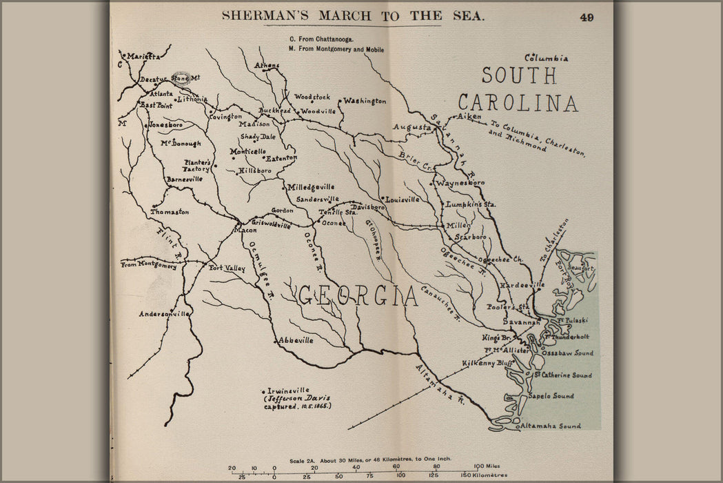 Poster, Many Sizes Available; Map Of General Sherman&#39;S March To The Sea