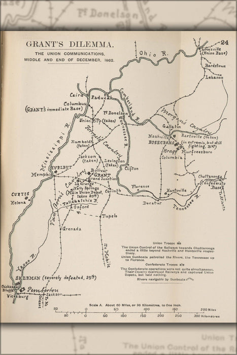 Poster, Many Sizes Available; Map Of General Ulysses S. Grant&#39;S Dilemma 1862