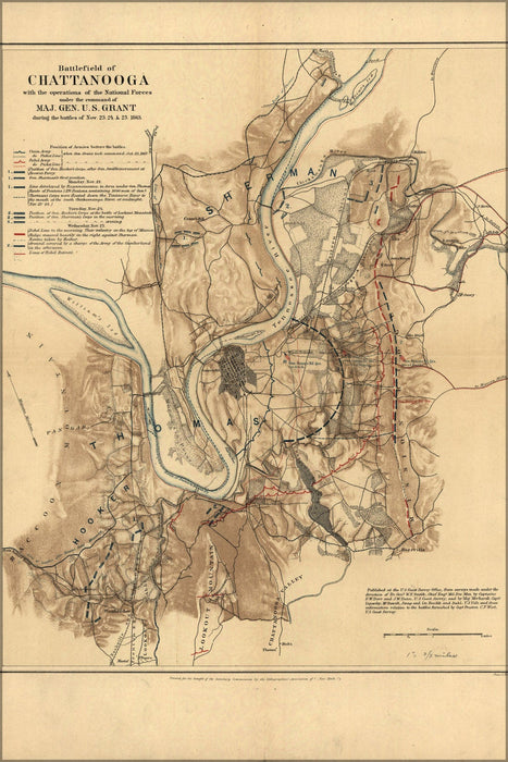 Poster, Many Sizes Available; Battlefield Map Of Chattanooga 1863