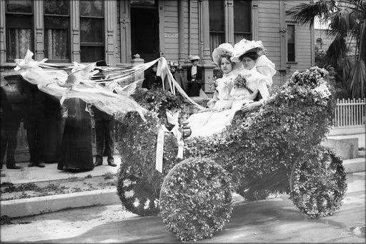 Poster, Many Sizes Available; Miss Heron And Miss Clark In One Of The First Automobiles Used In La Fiesta Parade, Los Angeles, Ca.1901 1907